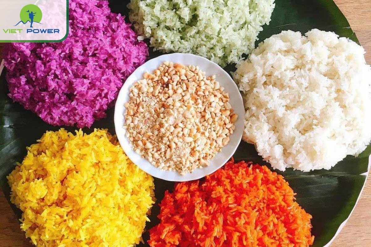 Xoi ngu sac, a colorful sticky rice dish, is a vibrant specialty in Vietnam